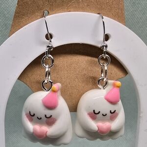 Adorable Ghost Earrings with Pink Accents